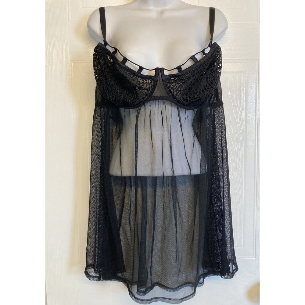 Cacique Lingerie Size 22/24 Sheer Mesh Camisole Nightie Gown Black